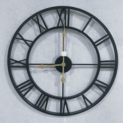 Large Retro Modern Wall Clock with Roman Numerals - Large Black Metal Frame, White & Golden Hands, Silent Non-Ticking (No Alarm Ringing) - Easy-to-Read Large Face for Living Room, Bedroom, Office Decor - Iron