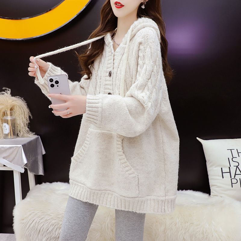 Heavy Industry Twist Idle Style Hooded Mid-length Sweater