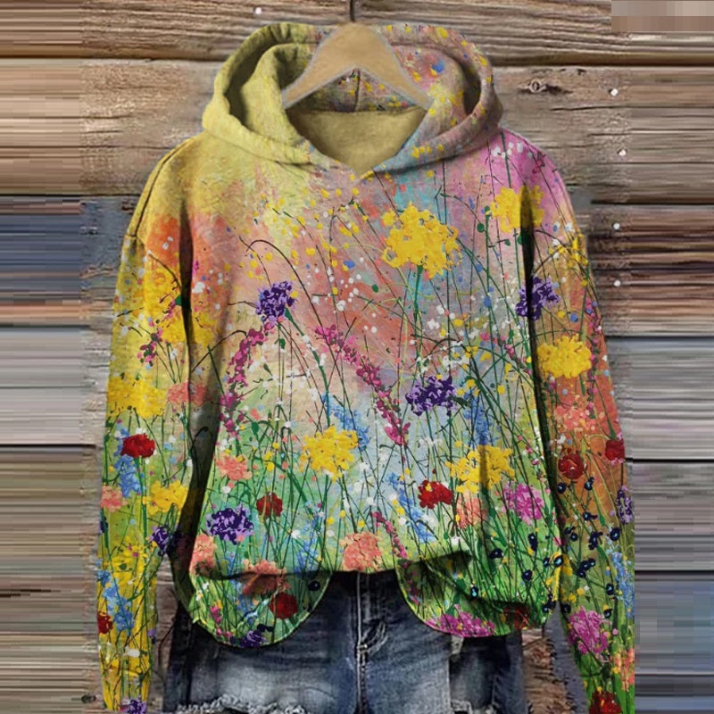 Cozy 3D Print Velvet Hooded Sweatshirt for Women