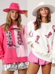 Women's Sequined Color-Block Long-Sleeve Sweater