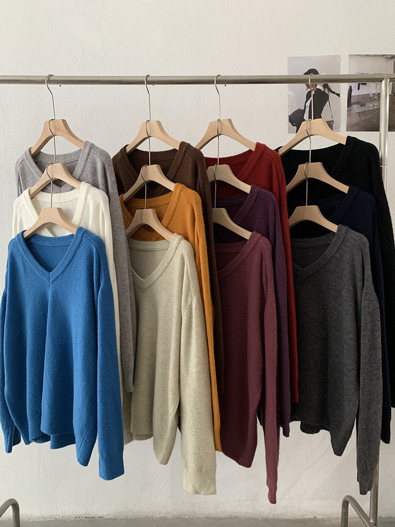 Soft and Cozy V-neck Long-sleeve Versatile Knit Sweater