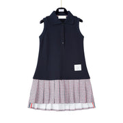 Preppy-style Pleated Patchwork Dress