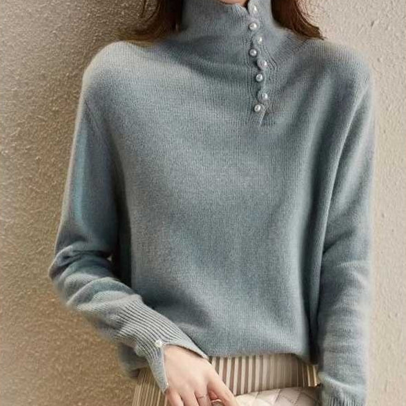 Craft Design Button Warm Turtleneck Comfortable Sweater for Women Mlzy84274