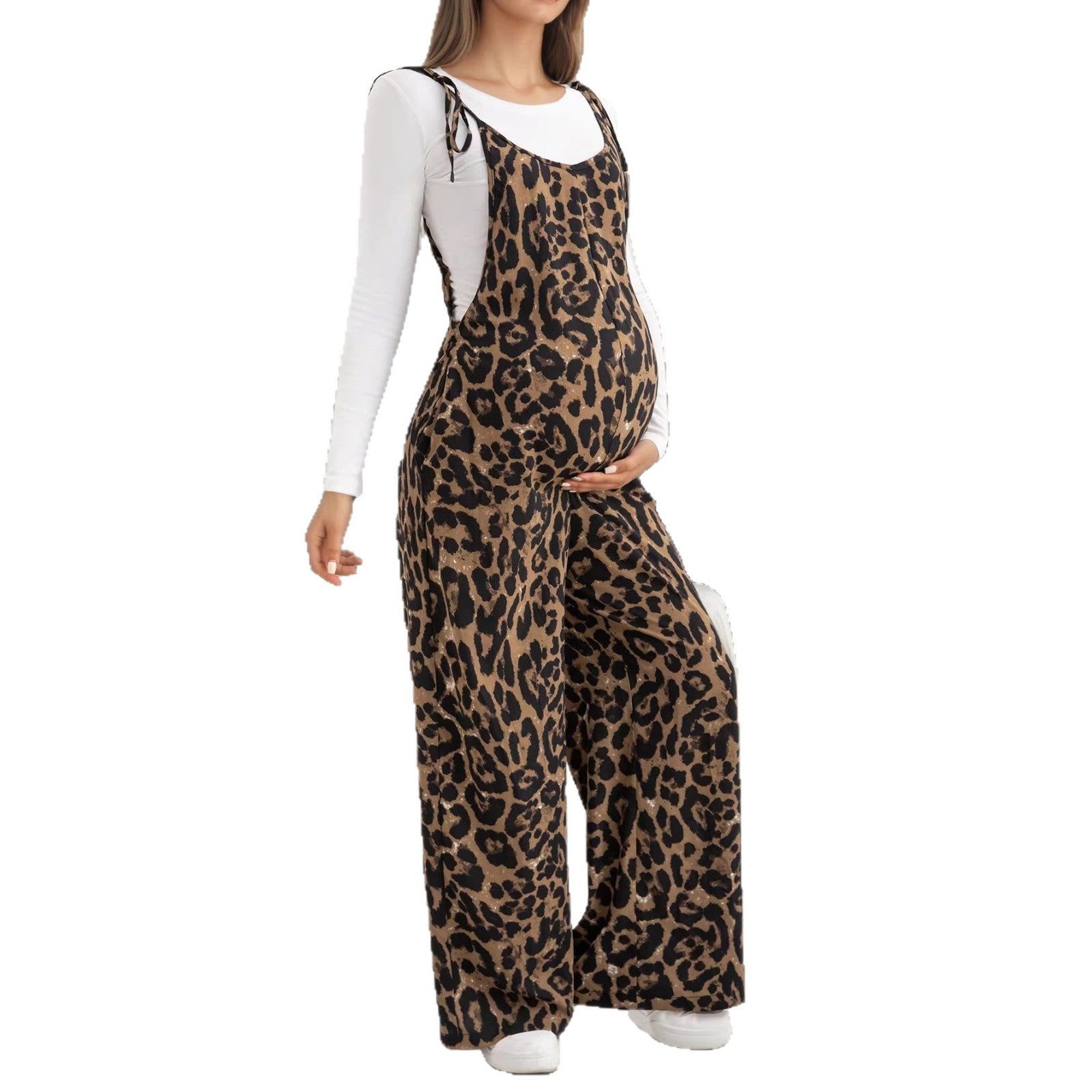 Adjustable Wide-Leg Jumpsuit Casual Leopard Romper