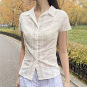 Korean College Style Basic Style Shoulder Waist Trimming Shirt
