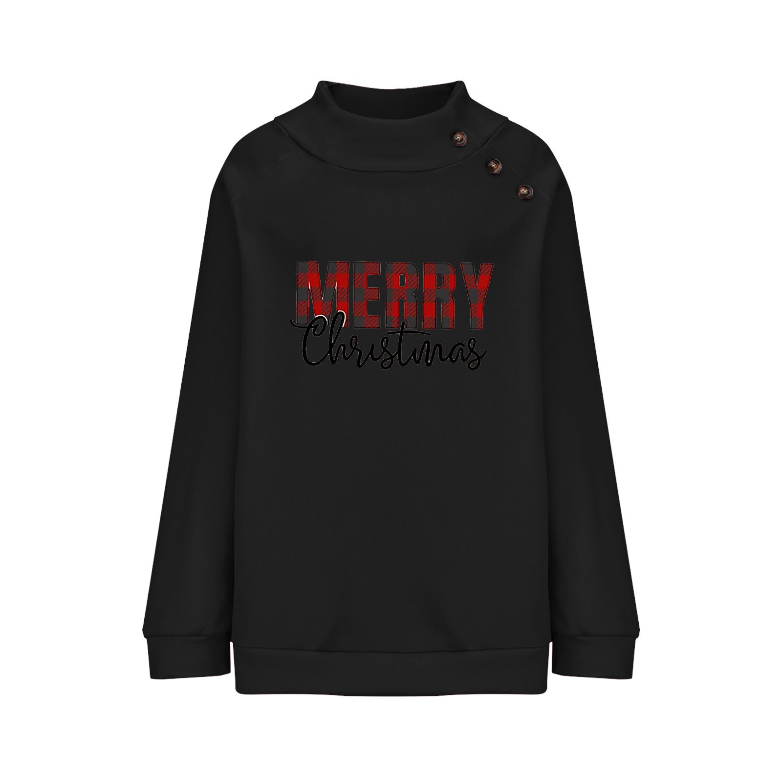 Printed Turtleneck Christmas Letter Loose Sweatshirt Women