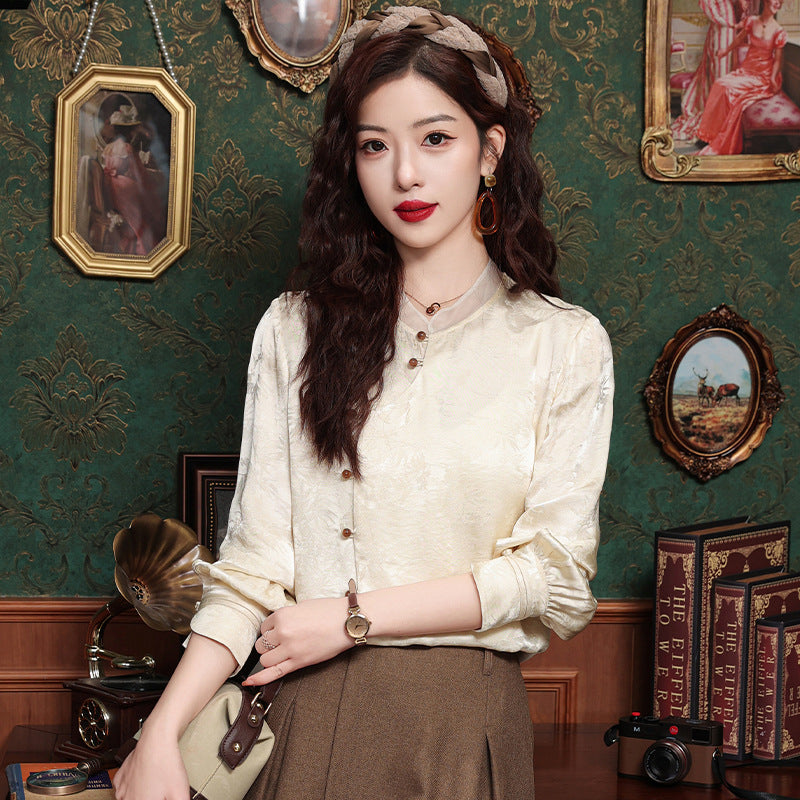 Retro Tang Suit Oblique Placket Long-sleeved Top