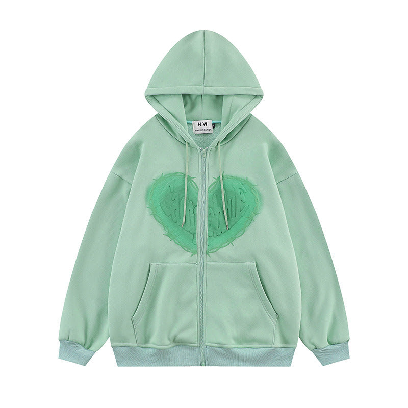 Cozy Unisex Love Foam Print Zip Hoodie