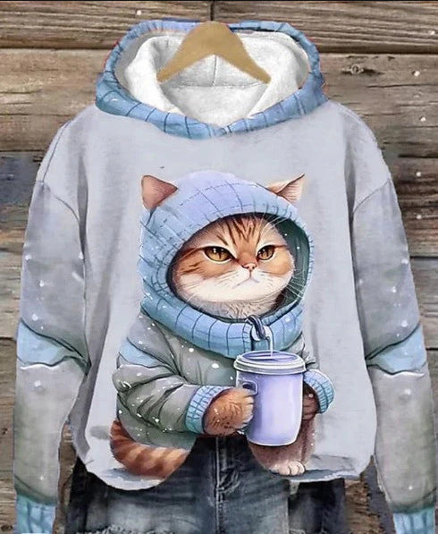 3D Printed Cat Casual Long Sleeve Hoodie Sweatshirt