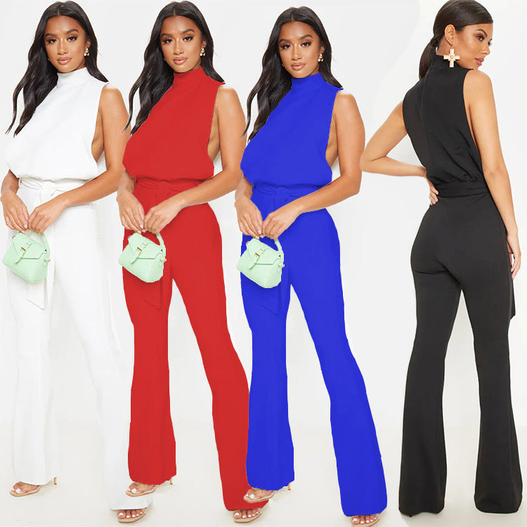 Sleeveless Waist-Cinching Elegant Jumpsuit