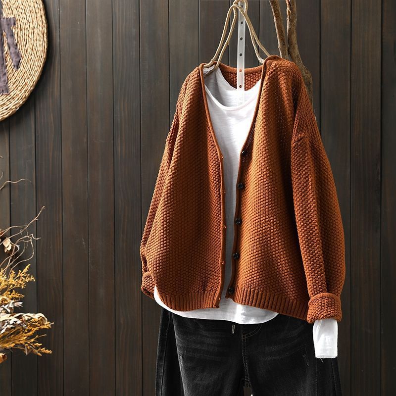 Retro Artistic V-neck Knitted Sweater Coat