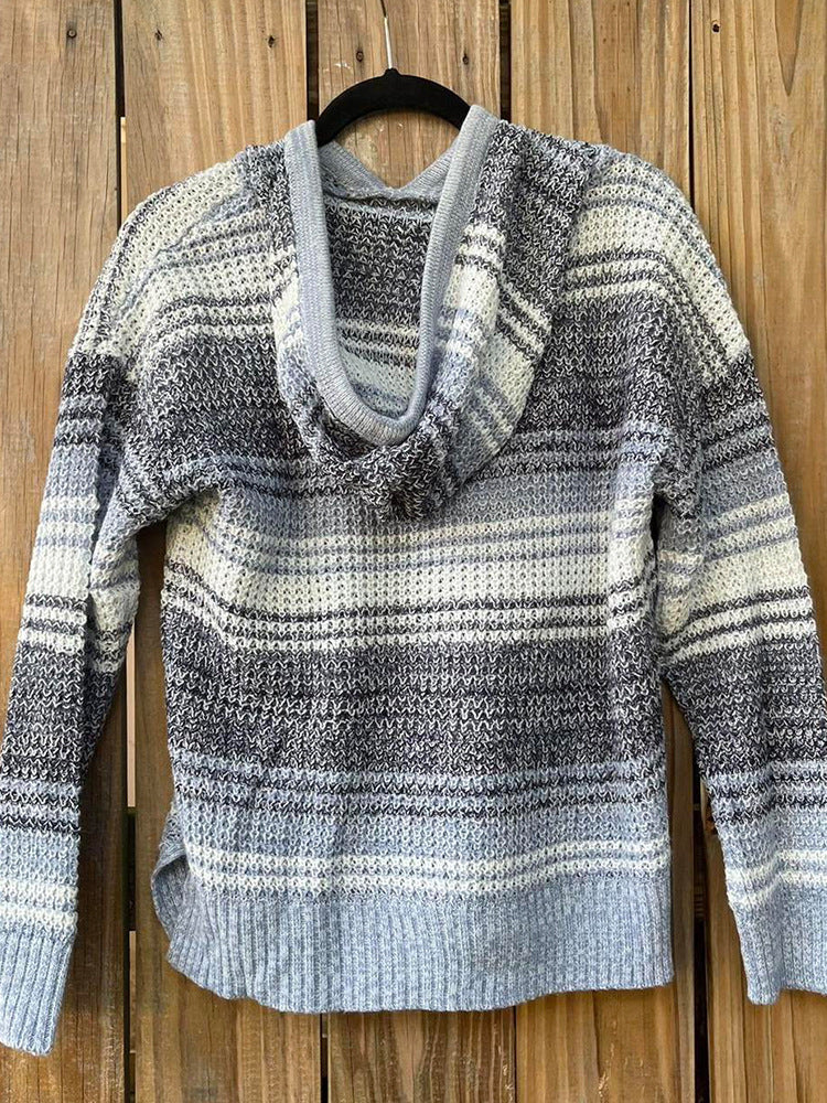 European And American Women's New Hooded Stripe Casual Knitwear