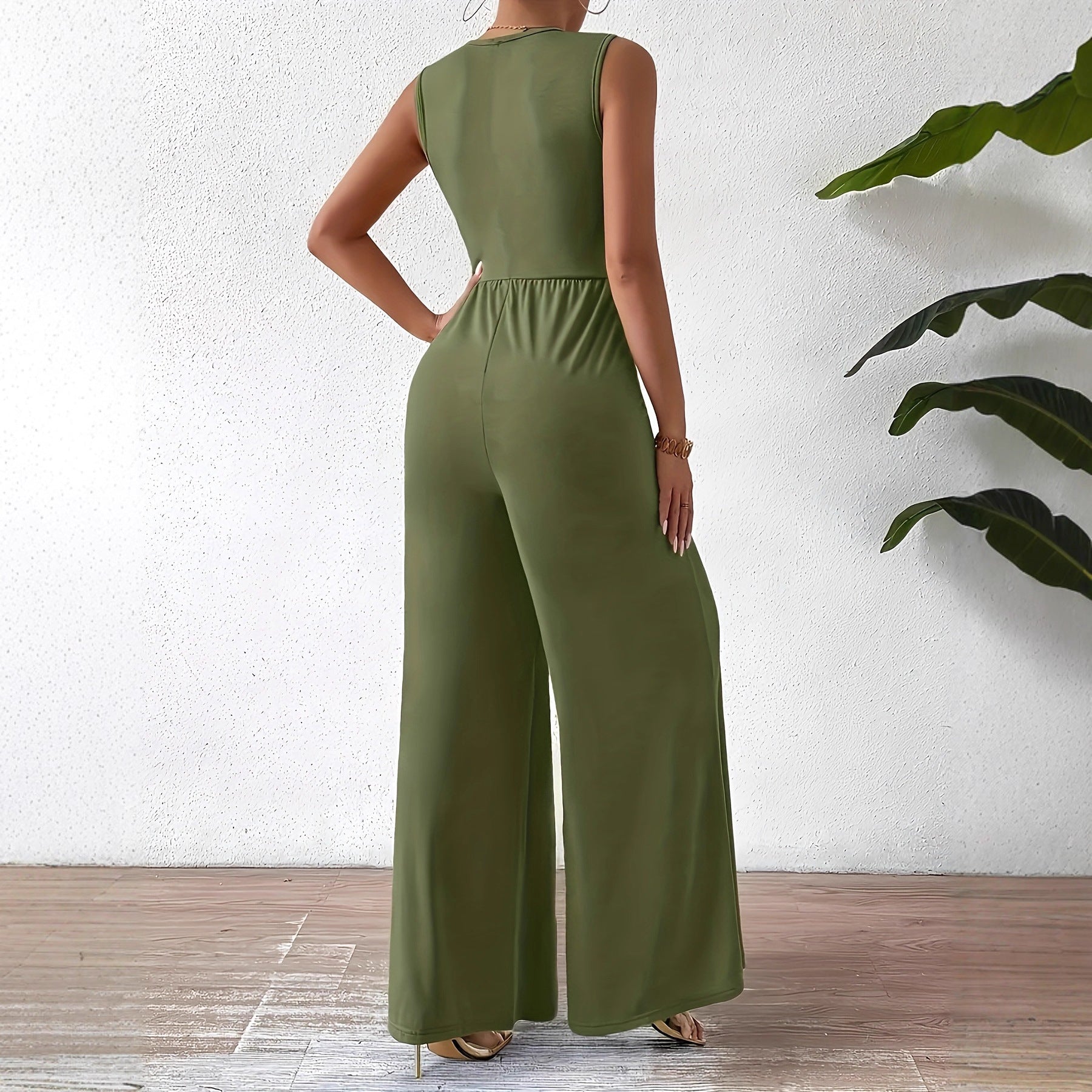 Elegant V-Neck Cross-Tie Waist Sleeveless Jumpsuit