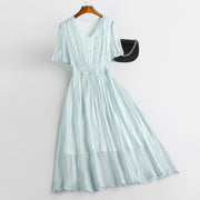 Womens Solid Color Fashionable Silk Dress