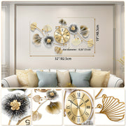 Wall Clocks for Living Room Decor, Large Wall Clock, 3D Creative Metal Ginkgo Leaf Design, with Silent Movement Wall Clocks for Home Wall Decor Clock
