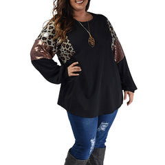 Leopard Print Long Sleeve Sequin Pullover Sweatshirt