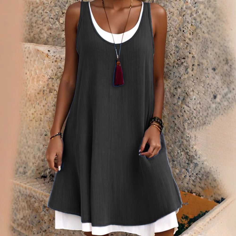Casual Sleeveless Fake Two-Piece A-Line Tank Dress