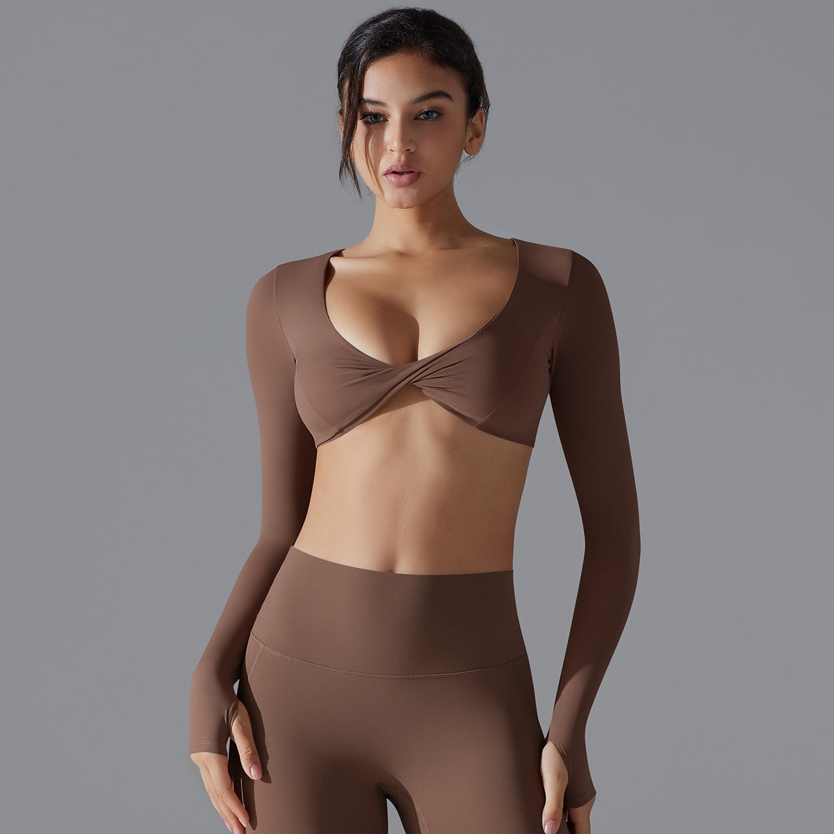 Deep V-neck Figure-hugging Breathable Cross-over Yoga Wear
