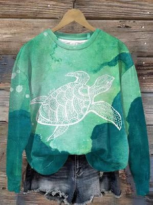 Trendy Digital Print Drop-Shoulder Long-Sleeve Sweater