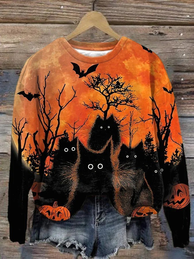 Spooky 3D Print Halloween Crewneck Pullover Sweatshirt