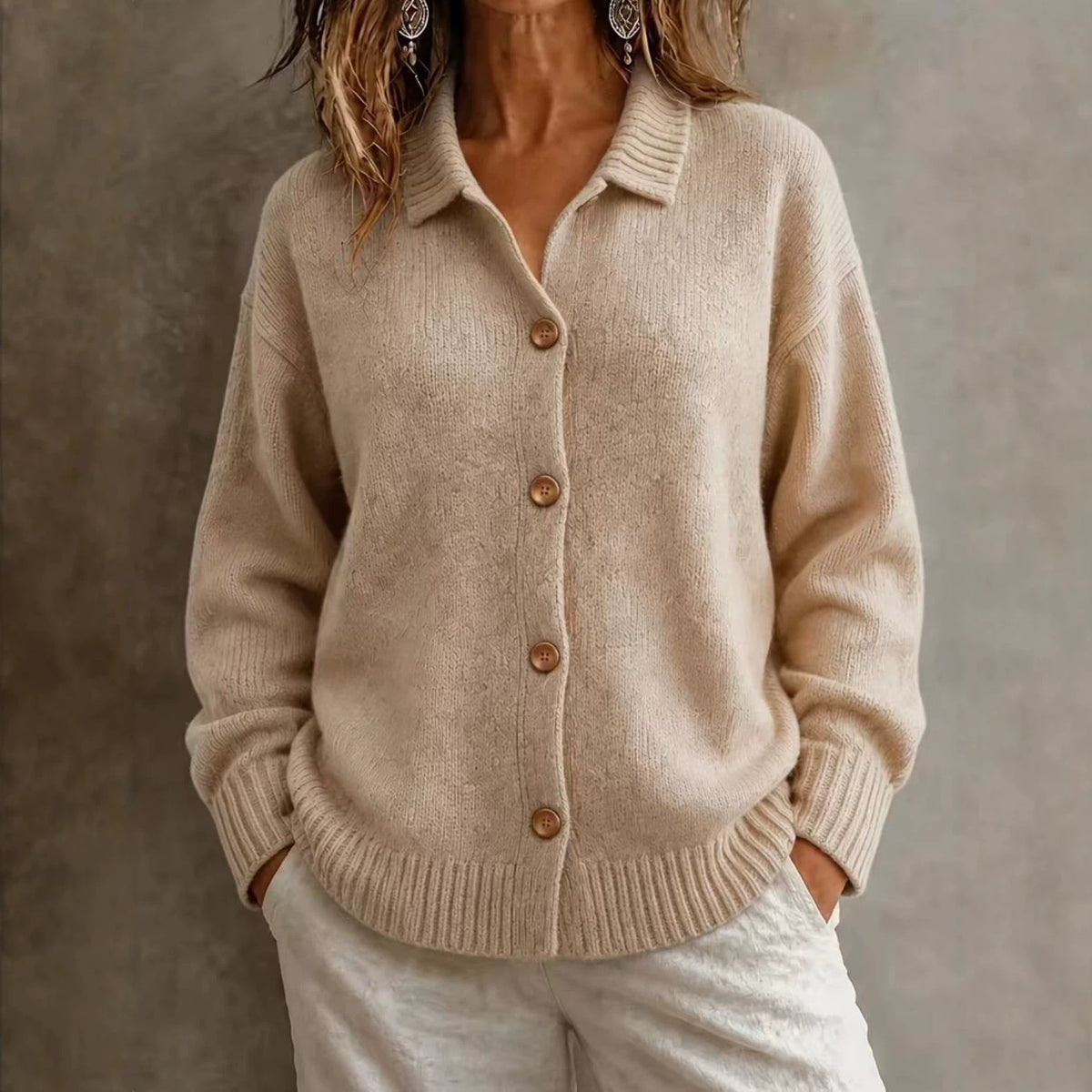 Single-breasted Long-sleeve Sweater Jacket