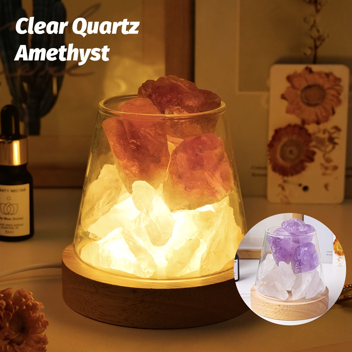 1pc Natural Crystal Aroma Stone Diffuser Stone Demagnetising Bowl Lamp Ornament Home Bedroom Night Light Companion Gift Essential Oil Not Included