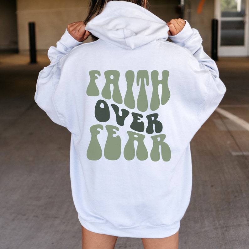 Faith Over Fear Women's Letter Print Kangaroo Pocket Hoodie