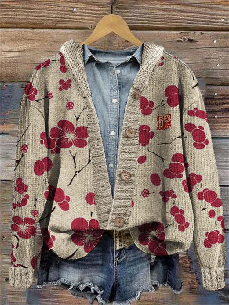 Women's 3D Digital Print Knitted Cardigan Sweater