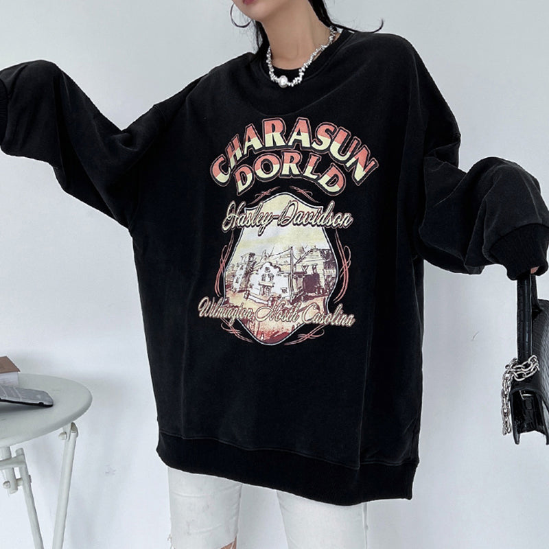 Vintage Washed Oversized Round Neck Sweatshirt