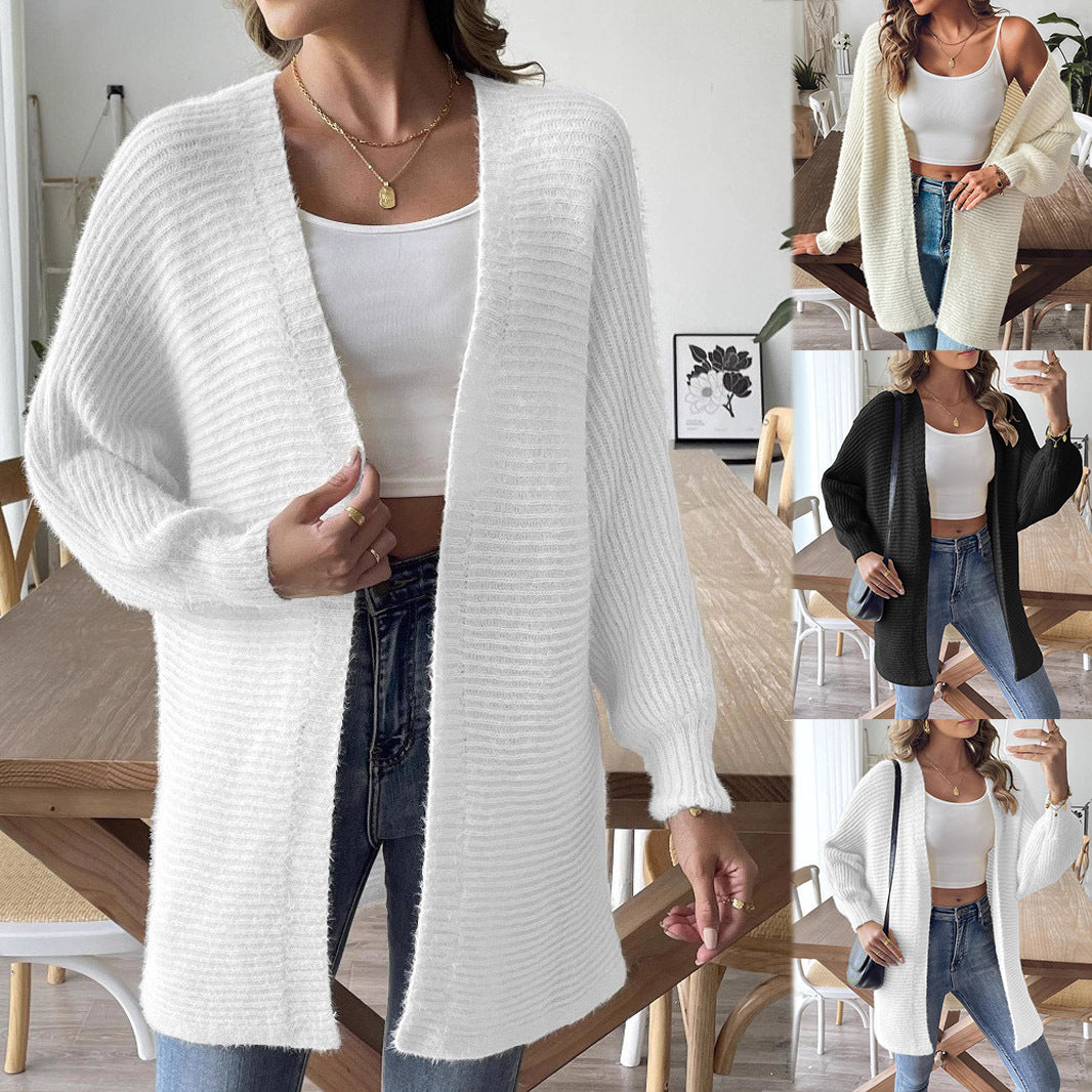 Womens Autumnwinter Casual Faux Mink Sweater Coat