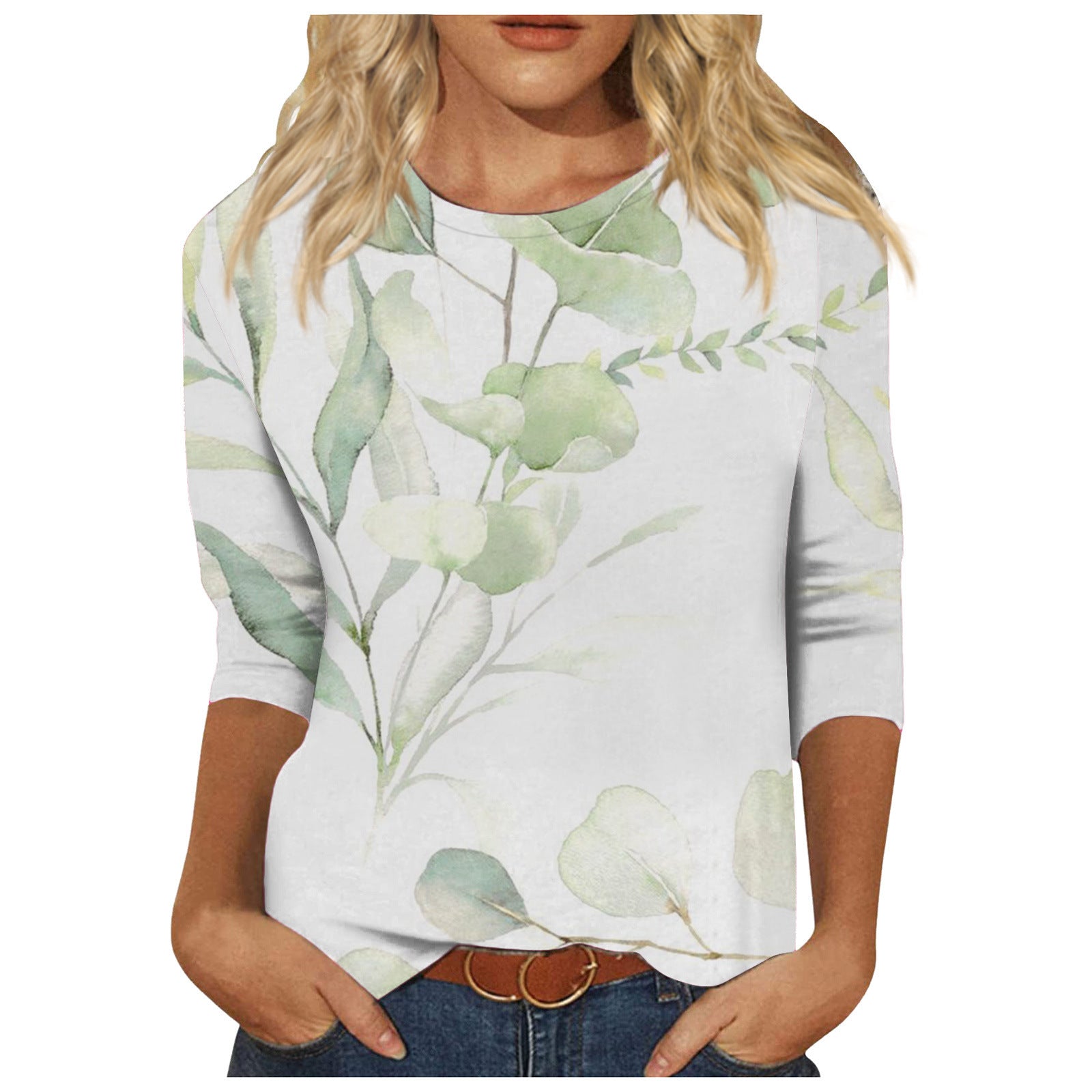 Round Neck Printed Casual Loose Long Sleeve