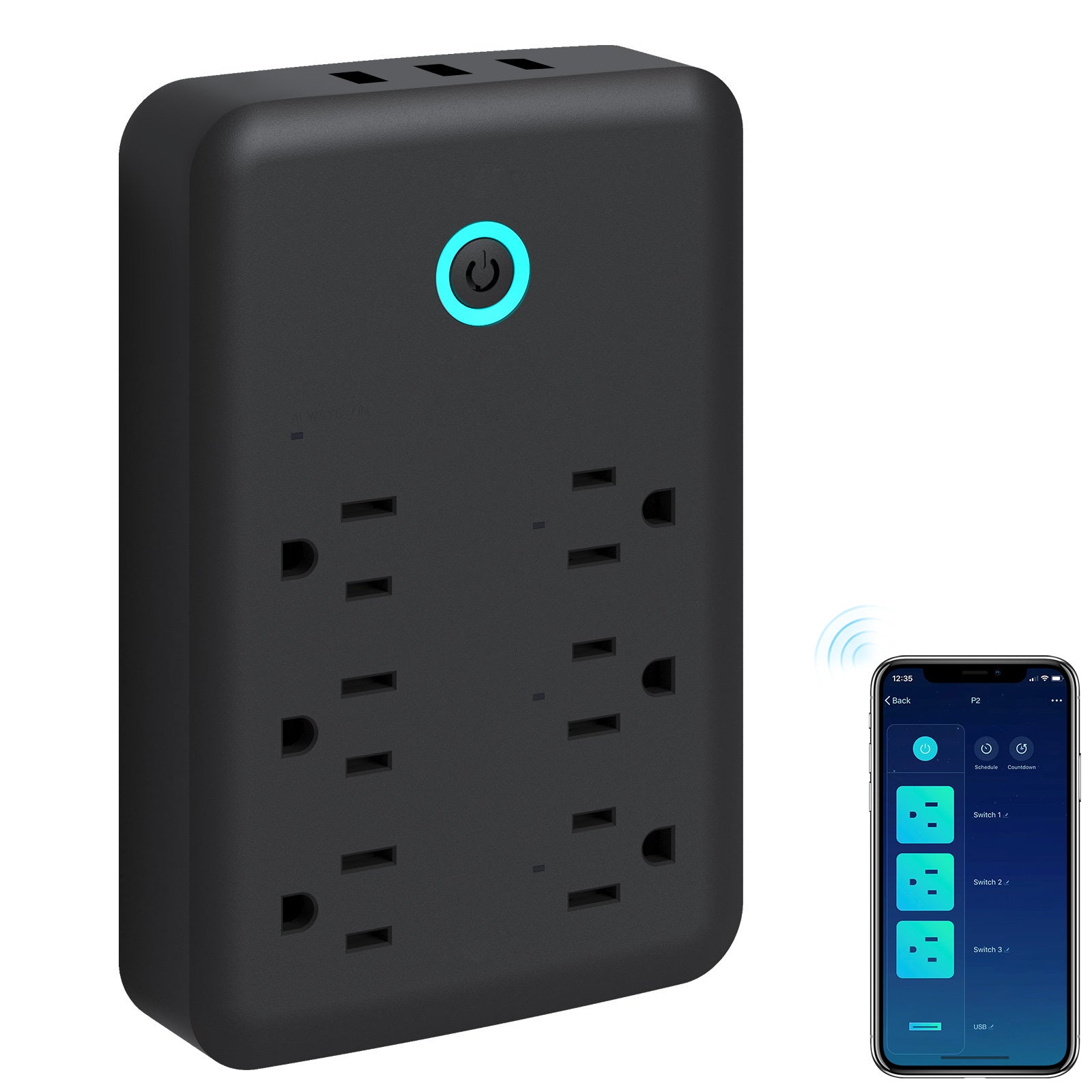 Smart Wi‑Fi Power Strip with 3 Individually Controlled Outlets and 3 USB Ports – 15A/1800W, US Standard