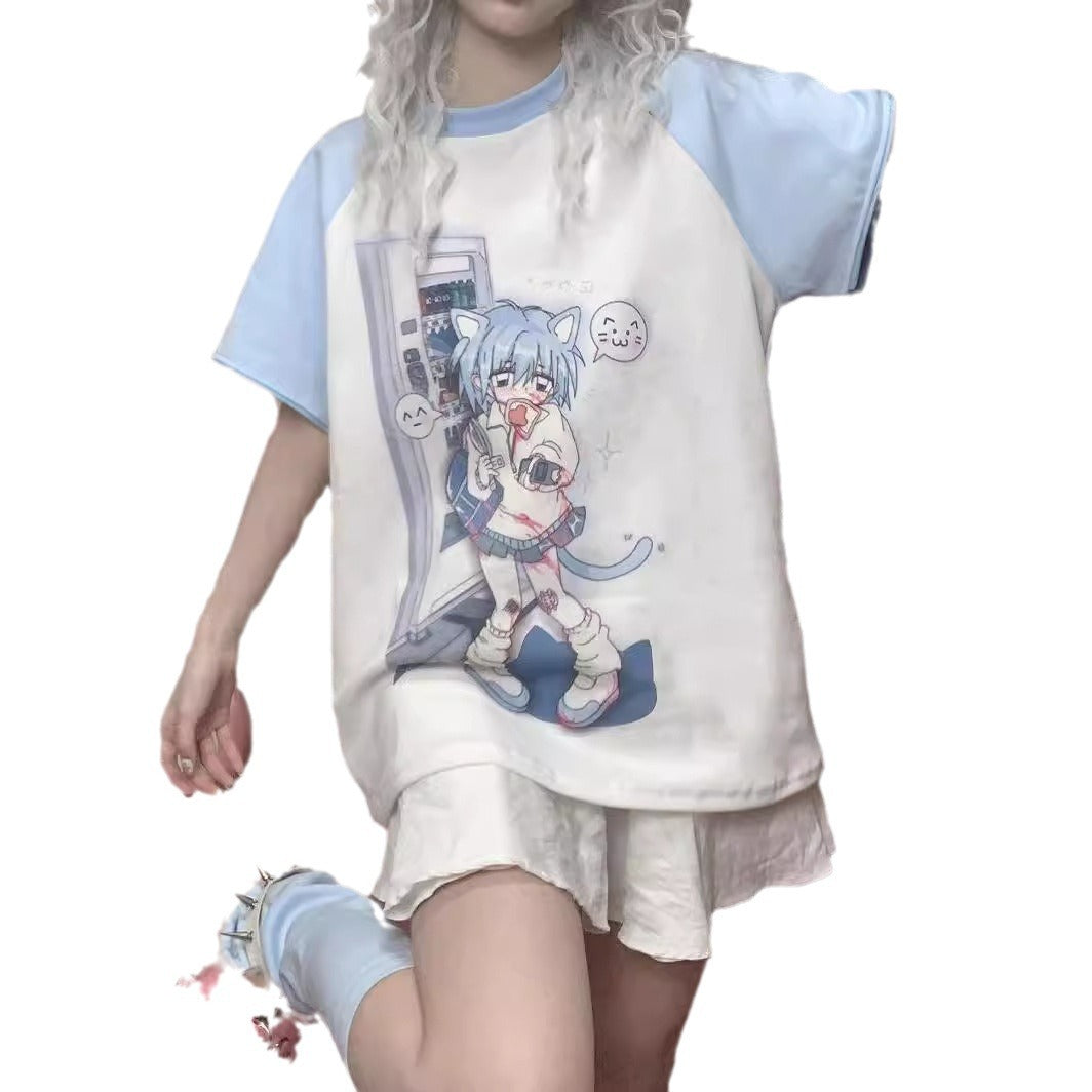 Cute Watercolor Sister Raglan Detachable Short Sleeve Tee