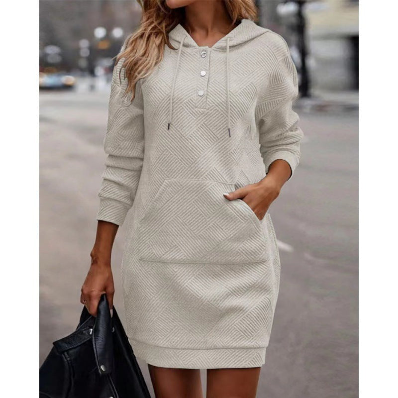 Women's Solid Long Hoodie Sweater with Pocket