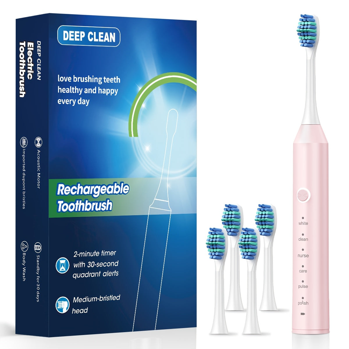 Rechargeable Electric Toothbrush with 6 Cleaning Settings and USB Charging
