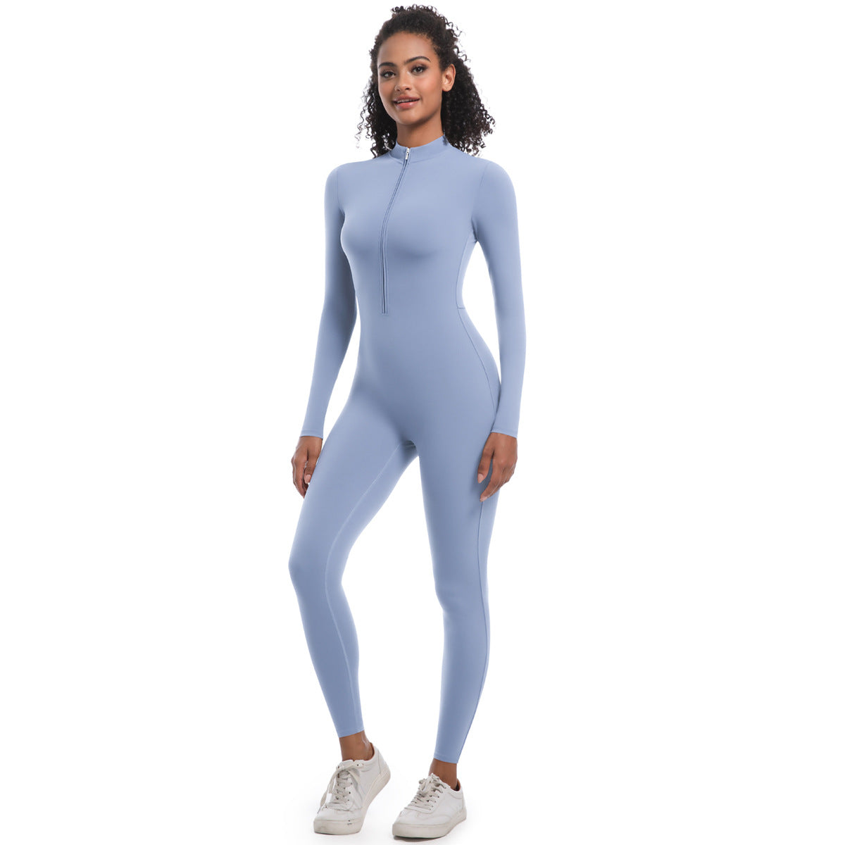 Women's Half-Zip Form-Fitting Workout Jumpsuit