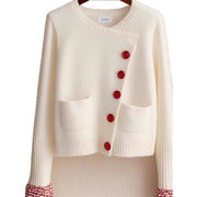 White Knitted Fabric Cardigan Sweater for Women