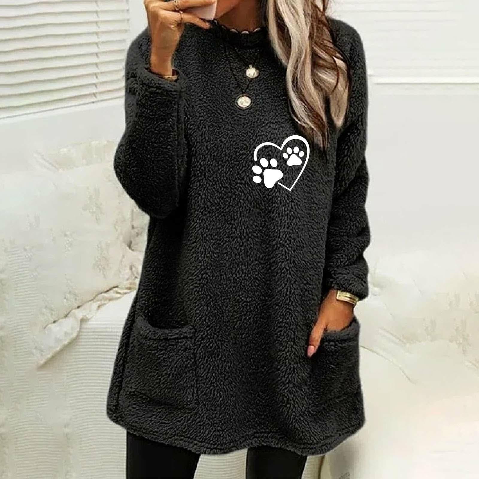 Cozy Velvet Love Print Sweatshirt for Women