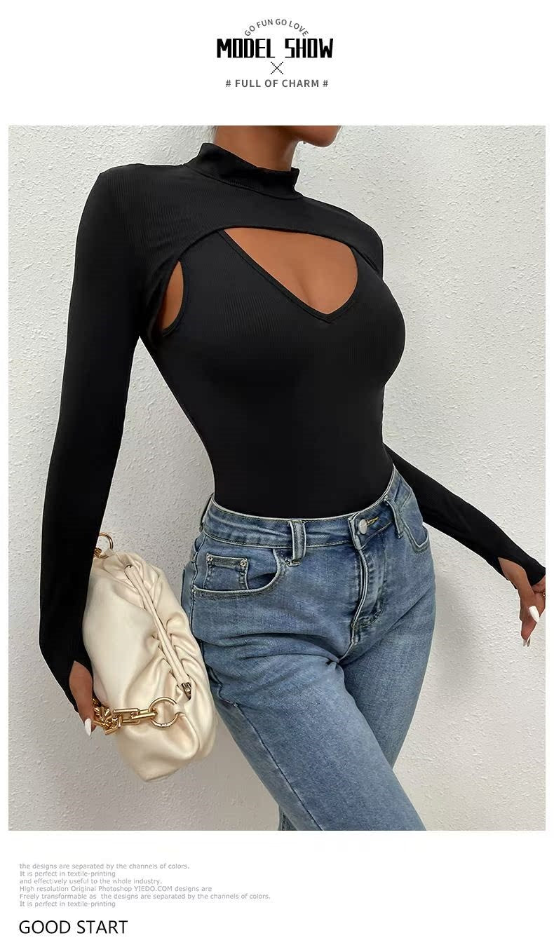 Women's Solid Hollow-Out Tight Jumpsuit