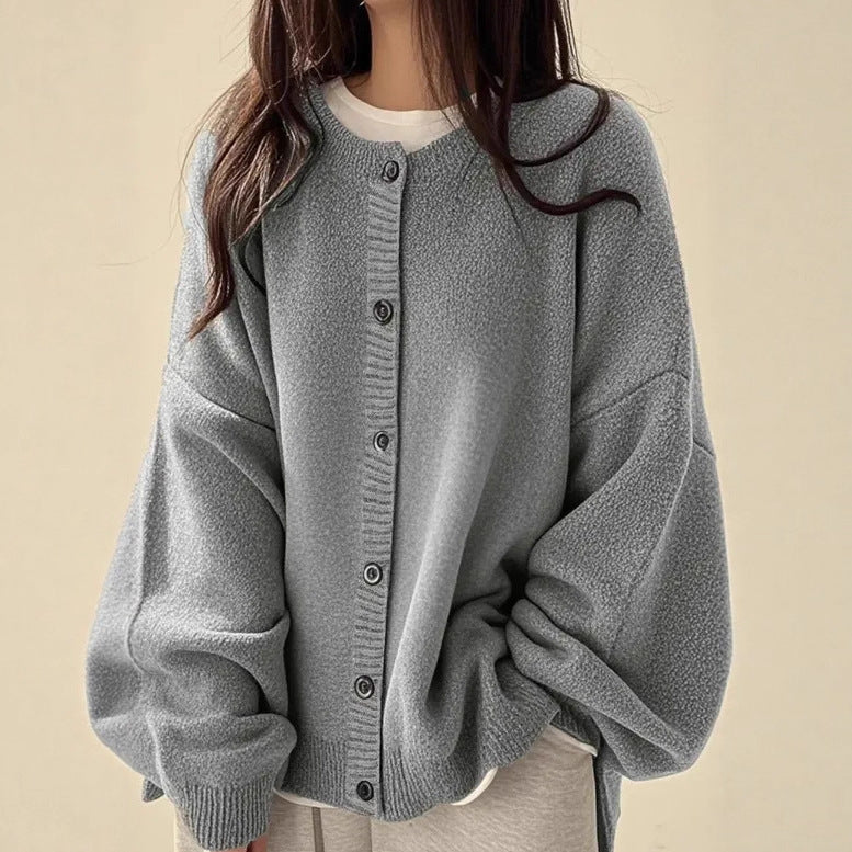 Vintage-button Sweater Cardigan Fashionable and Loose-fitting for Women
