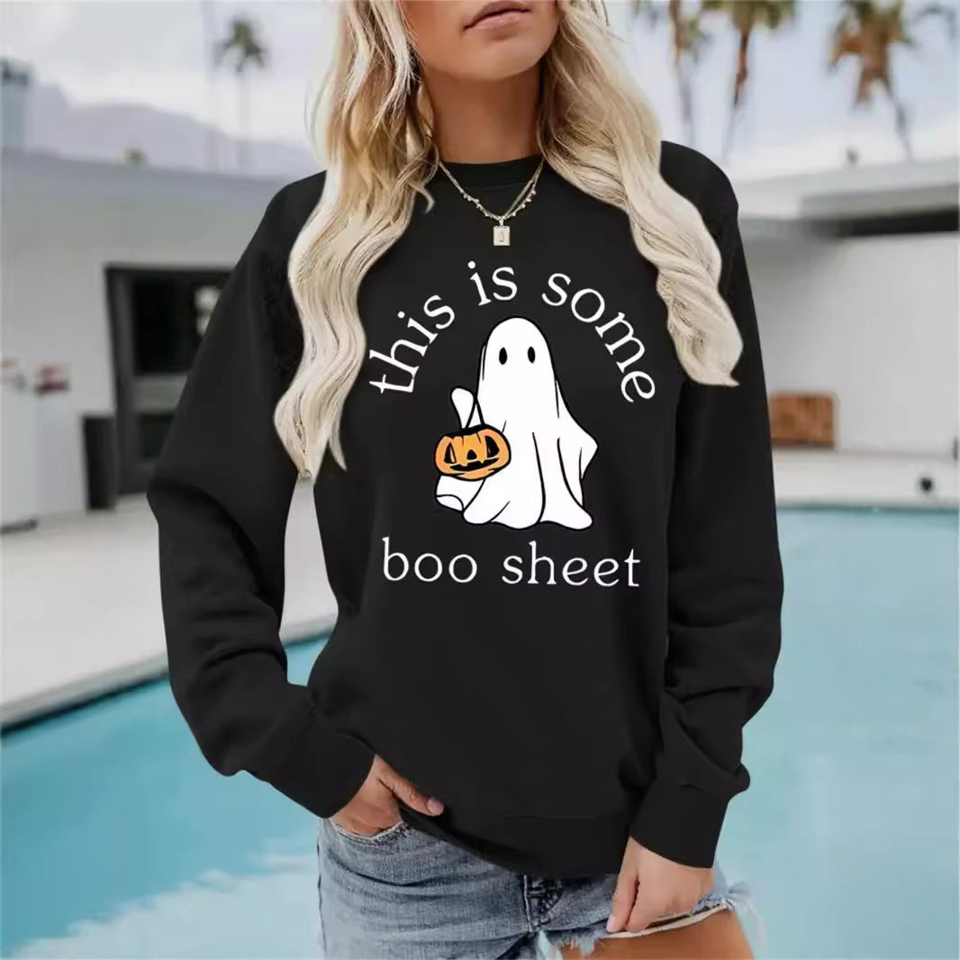 Spooky Chic Halloween Print Crewneck Pullover Sweatshirt