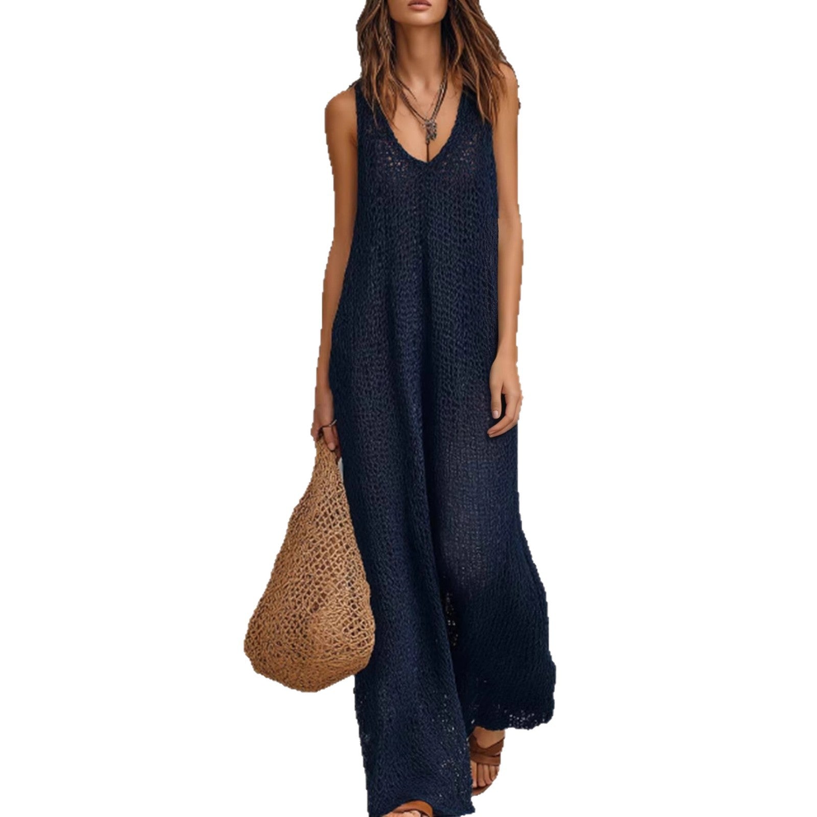 Casual Sleeveless Loose Waist Knitted Jumpsuit