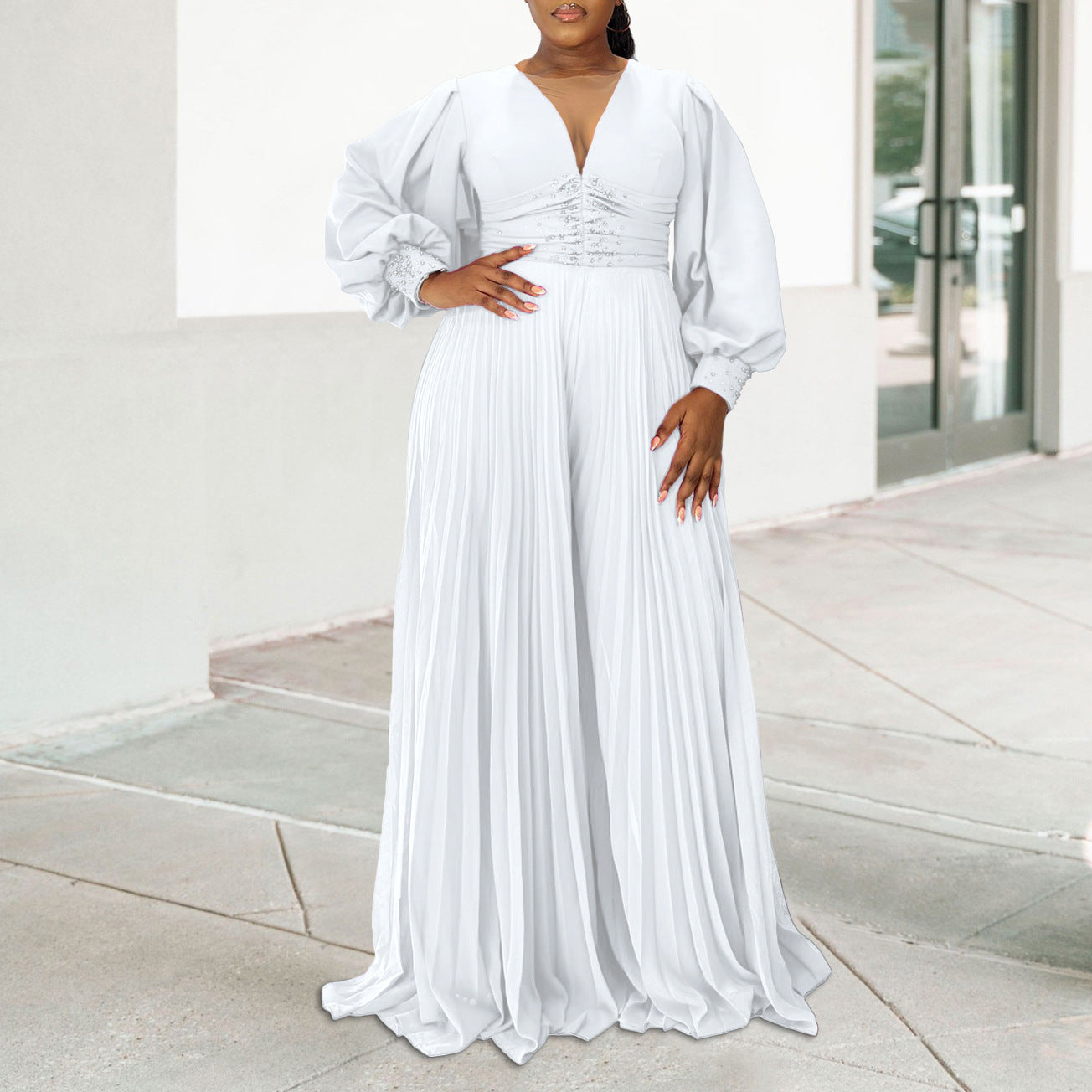 Elegant Pleated Wide-Leg African Jumpsuit for Women
