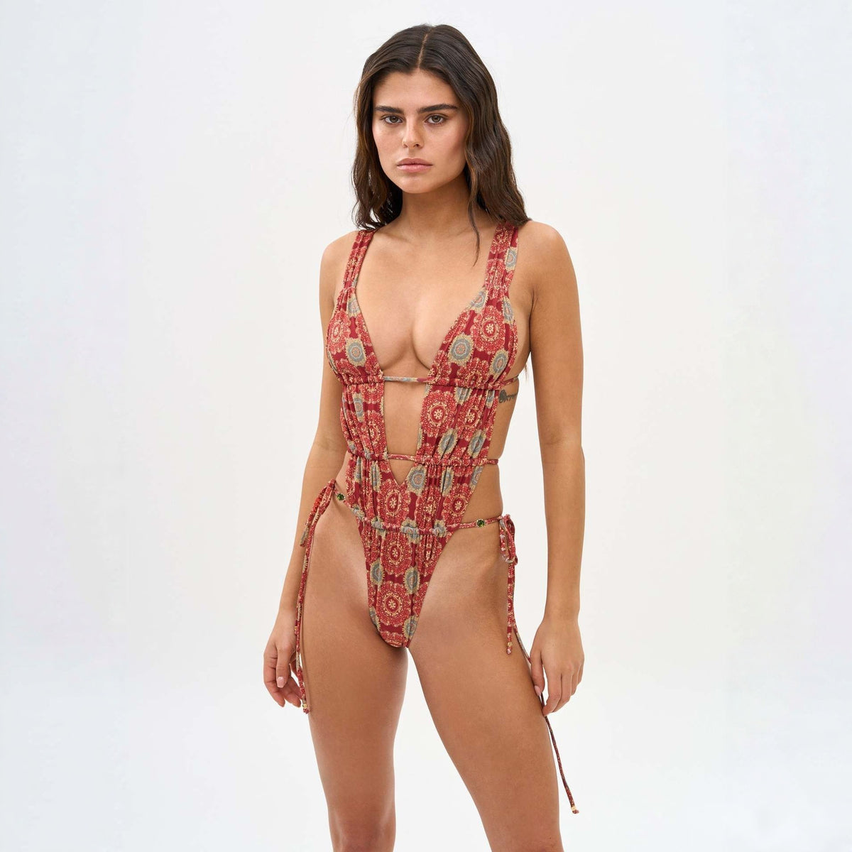Sexy Backless V-Neck Printed One-Piece Swimsuit