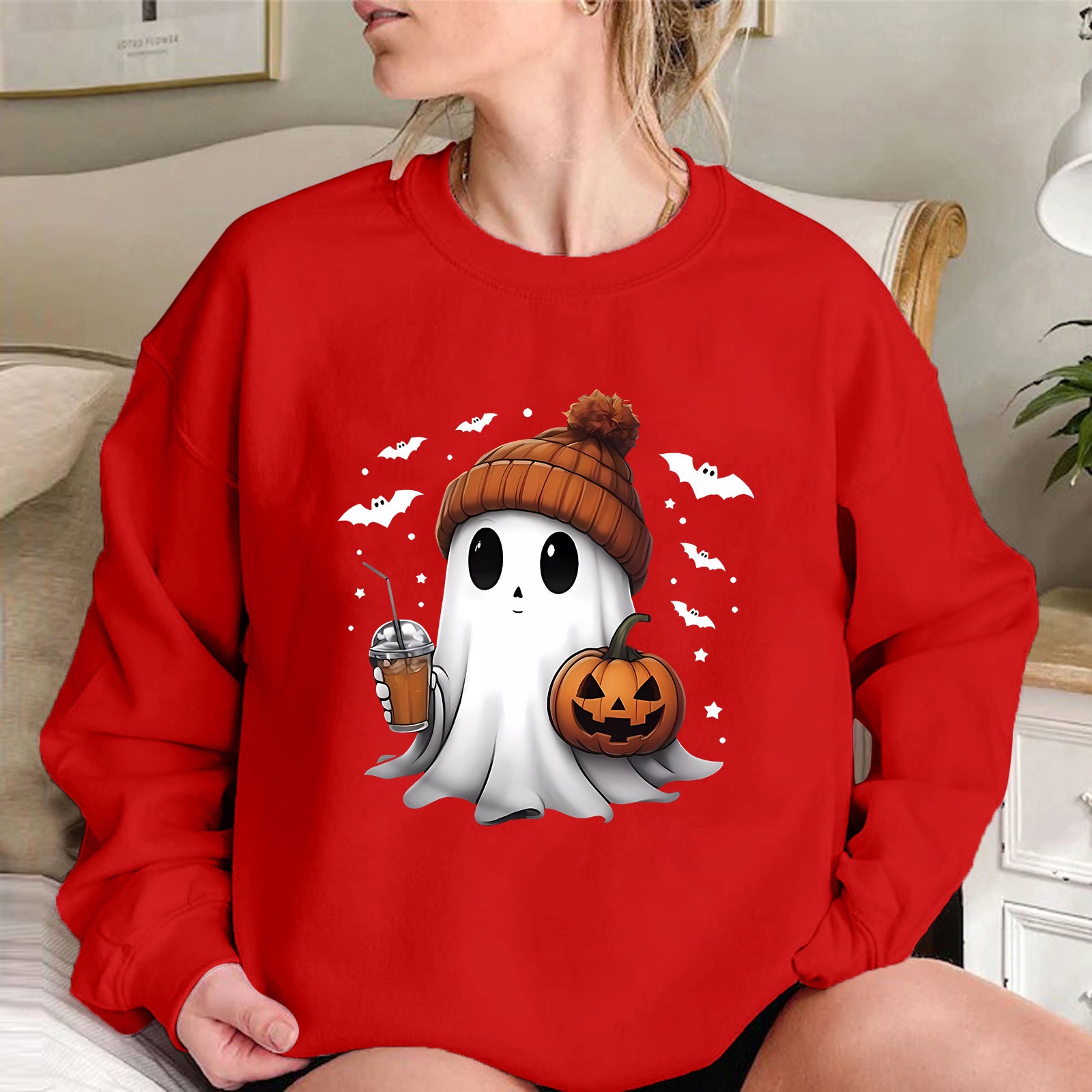 Cozy Drop-Shoulder Velvet Halloween Hoodie for Women