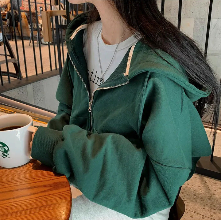 Cozy Fleece Double-Zipper Hooded Sweater Coat