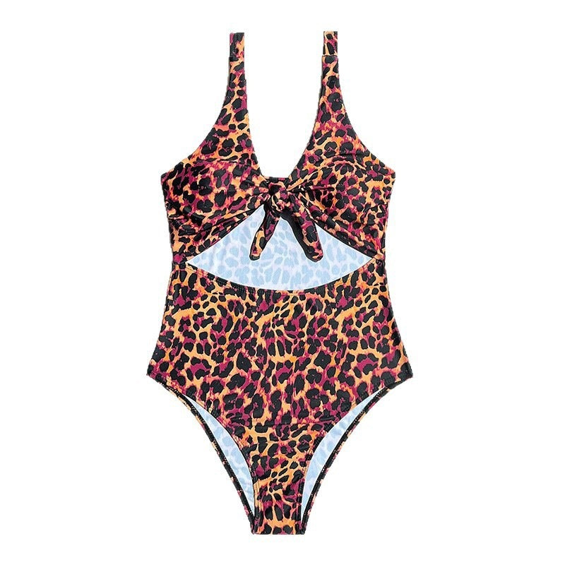 European And American Leopard-print Midriff-baring One-piece Swimsuit