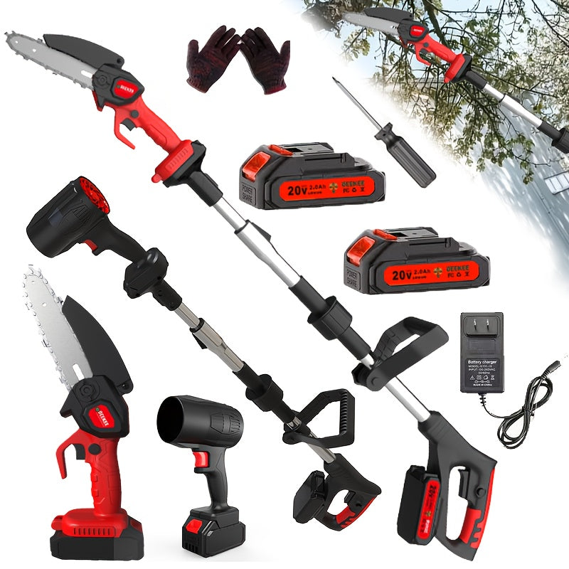 3-In-1 Telescopic Pole, Comes with a Mini Electric Chainsaw, Chainsaw, And Leaf Blower, Features a 5.8-Foot Extendable Pole, Equipped with 2 Batteries Powerful And Long-Lasting, Suitable for Home Backyards, Tree Trimming, And Lawn Cleaning