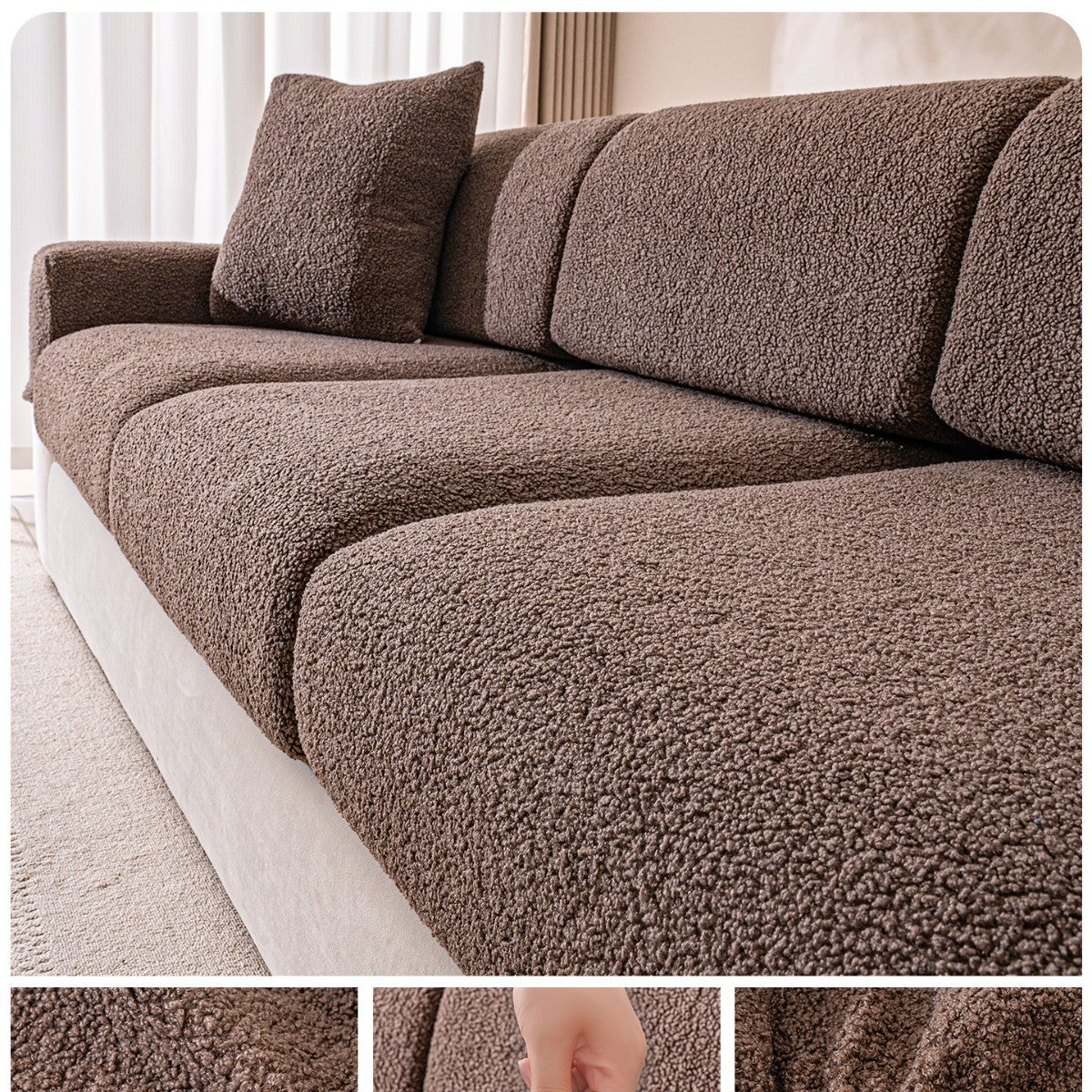 Stretchy Sofa Cover for 3-Seat Sofas - Creamy Solid Color