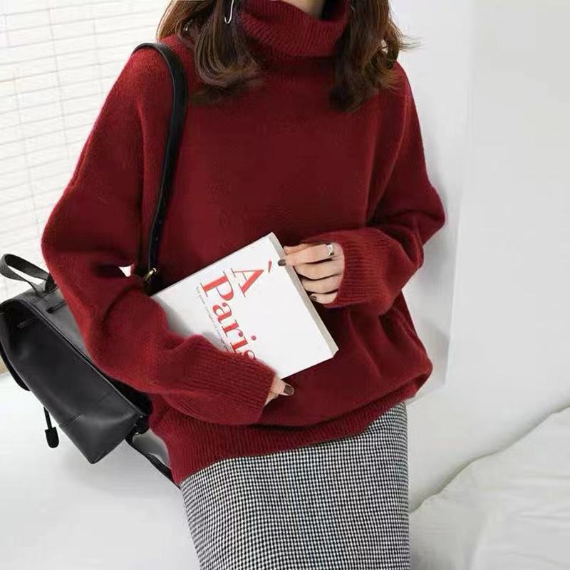 New Relaxed-fit Korean-style Cozy Knit Sweater with a High Neck